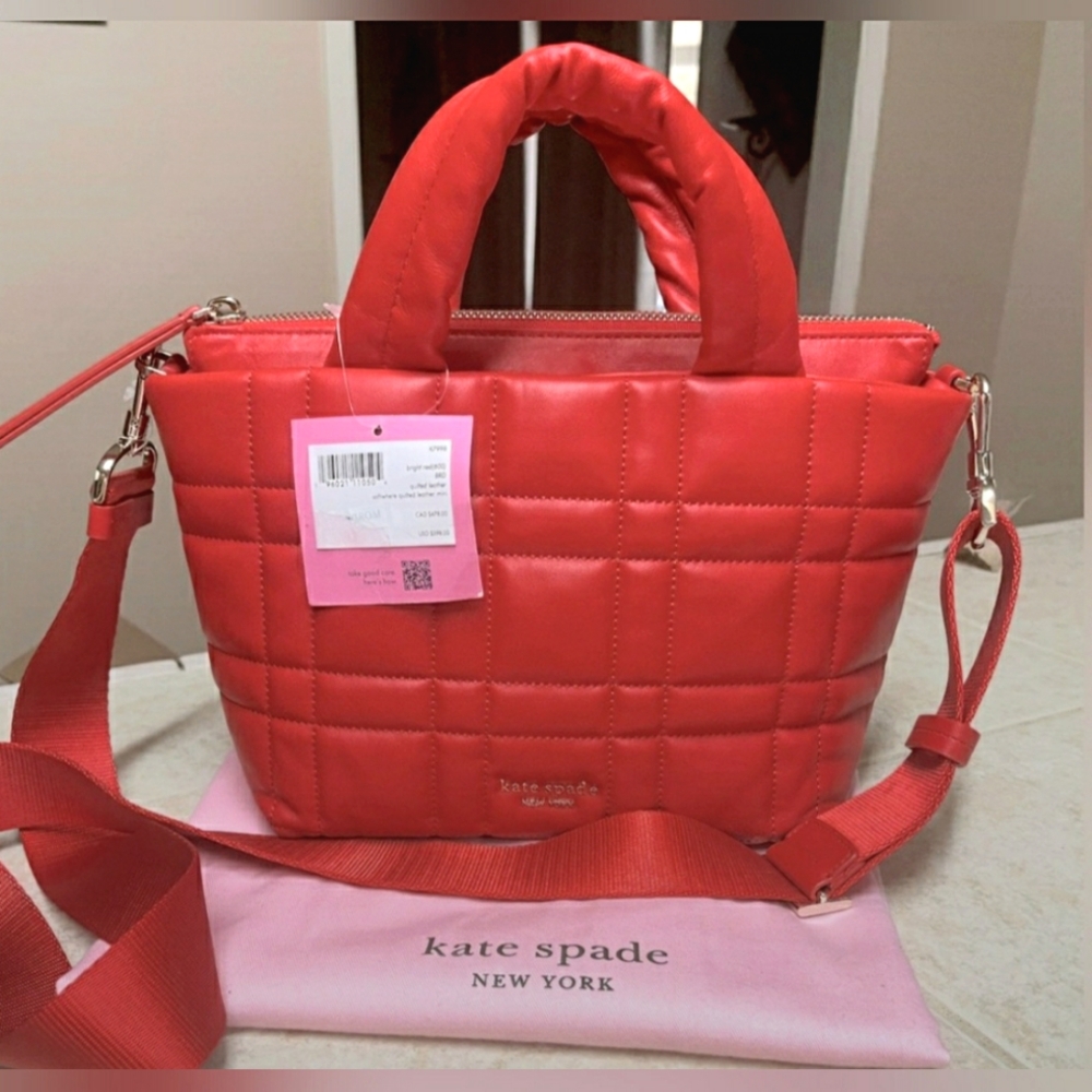 Kate Spade Leather Quilted Impeccable Stitching Crossbody Shoulder Bag Red NWT